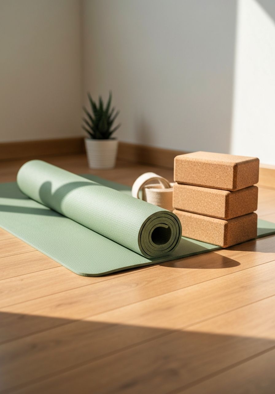 Beginner-friendly yoga setup with mat and basic props